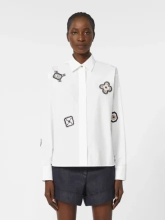 Camisa de popeline bordada, branco óptico