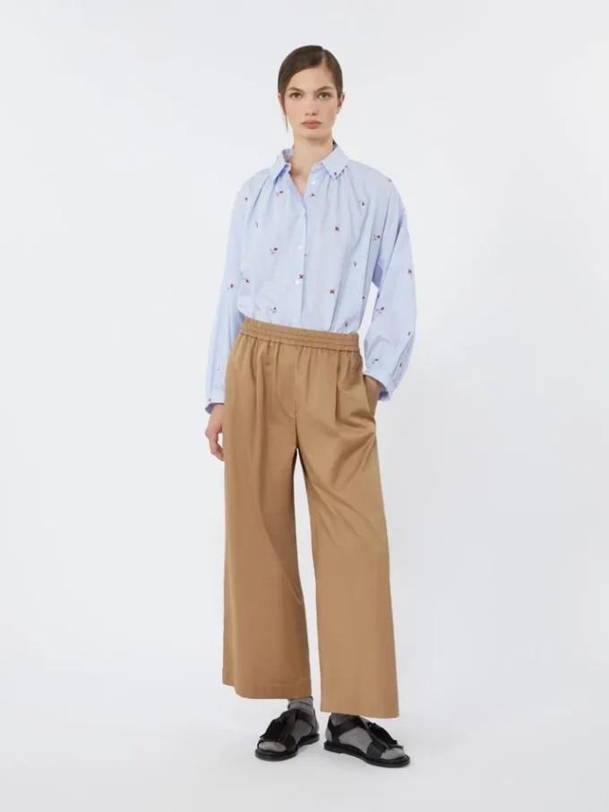Camisa de popeline com bordados, azul claro