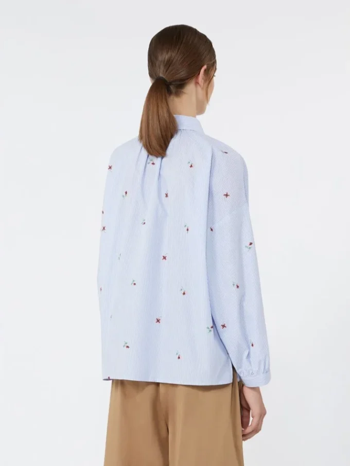 Camisa de popeline com bordados, azul claro