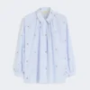 Camisa de popeline com bordados, azul claro