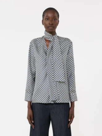 Camisa de seda estampada, azul-escuro Camisa de seda estampada, azul-escuro