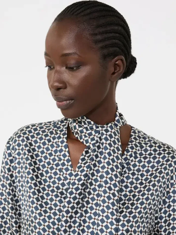 Camisa de seda estampada, azul-escuro Camisa de seda estampada, azul-escuro