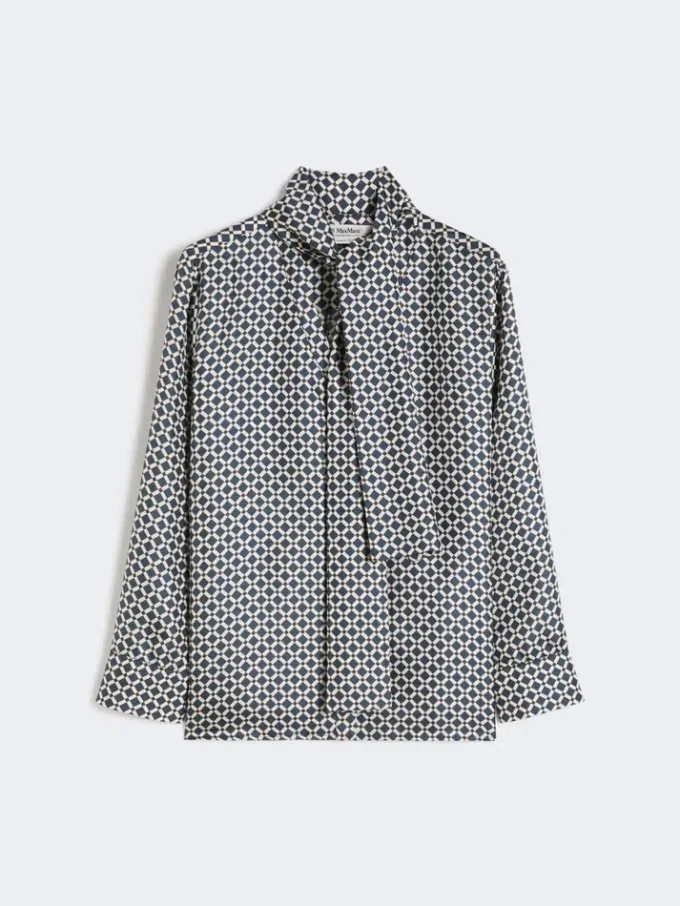 Camisa de seda estampada, azul-escuro Camisa de seda estampada, azul-escuro