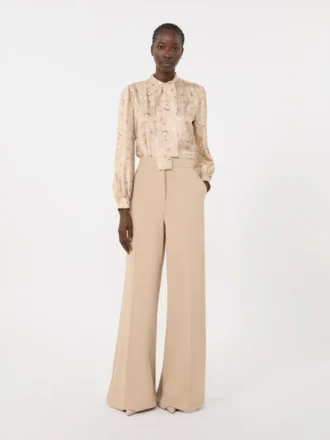 Camisa de seda estampada com laço, albino