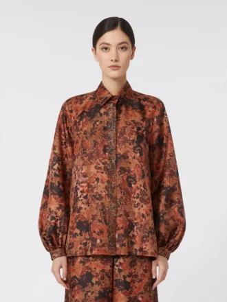Camisa de seda estampada de corte descontraído, terracota
