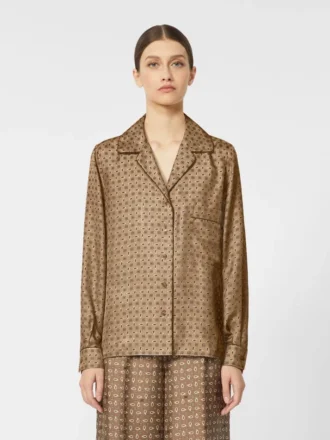 Camisa de seda estampada de corte semi-ajustado, cor lama