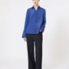 Camisa em crepe de seda, azul-centáurea