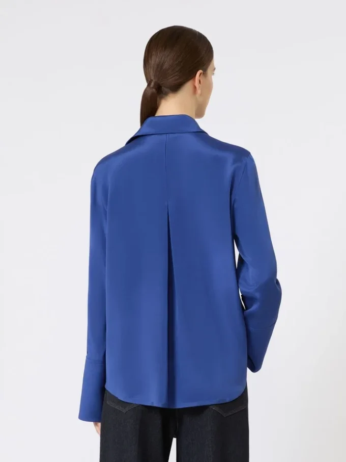 Camisa em crepe de seda, azul-centáurea