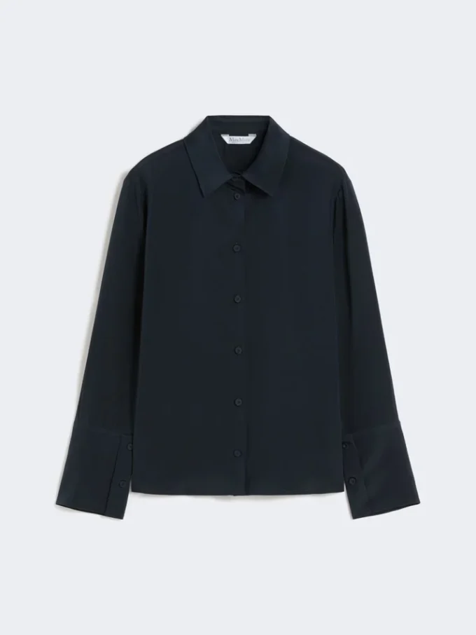 Camisa em crepe de seda, azul ultramar Camisa em crepe de seda, azul ultramar