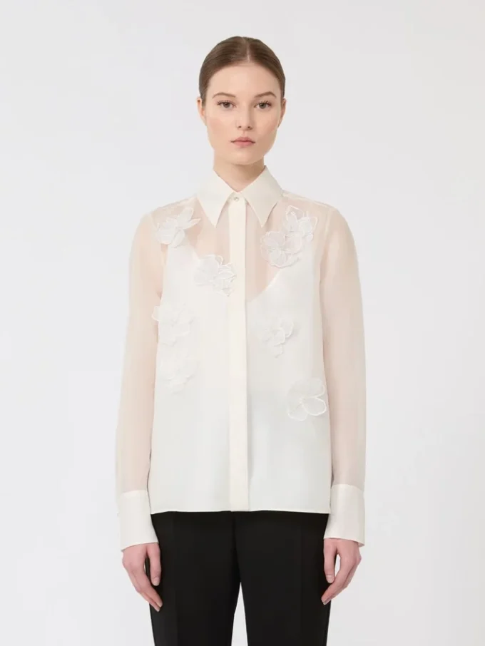 Camisa em organza de seda, branca Camisa em organza de seda, branca