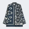 Camisa em patchwork de seda estampada, azul-marinho