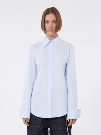Camisa em popeline de algodão, azul-celeste