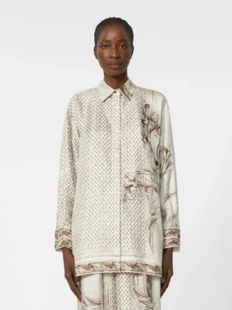 Camisa em sarja de seda estampada, marfim