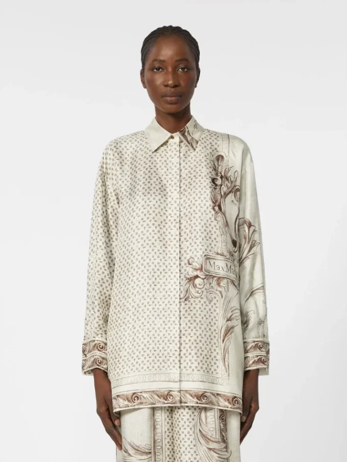 Camisa em sarja de seda estampada, marfim Camisa em sarja de seda estampada, marfim