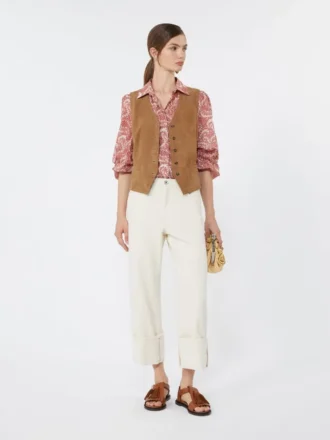 Camisa em voile de algodão estampado, cor cereja