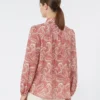 Camisa em voile de algodão estampado, cor cereja