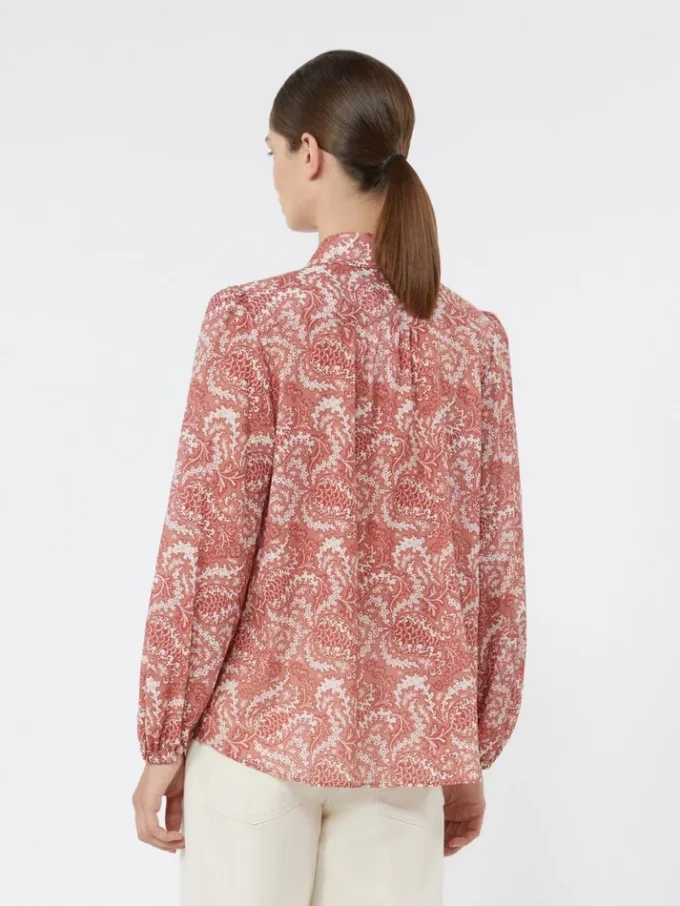 Camisa em voile de algodão estampado, cor cereja