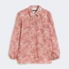 Camisa em voile de algodão estampado, cor cereja