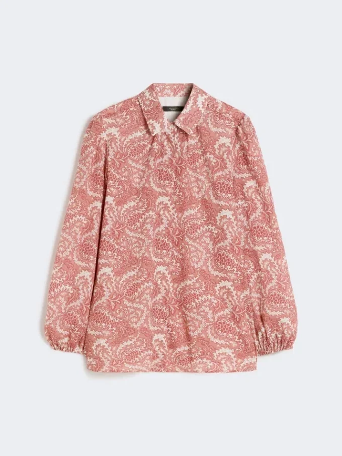 Camisa em voile de algodão estampado, cor cereja