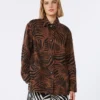 Camisa estampada de algodão e linho, castanha Camisa estampada de algodão e linho, castanha