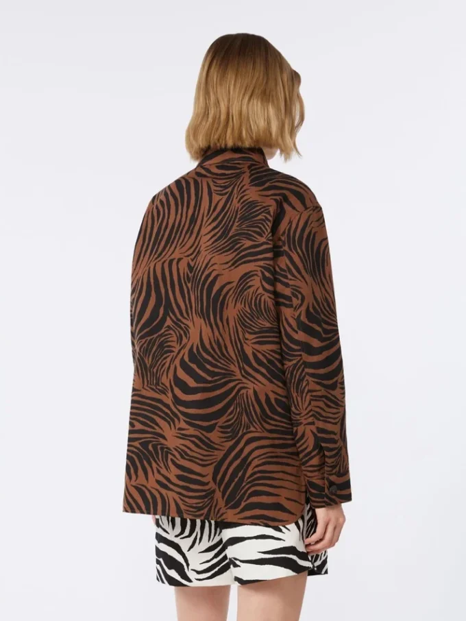 Camisa estampada de algodão e linho, castanha Camisa estampada de algodão e linho, castanha