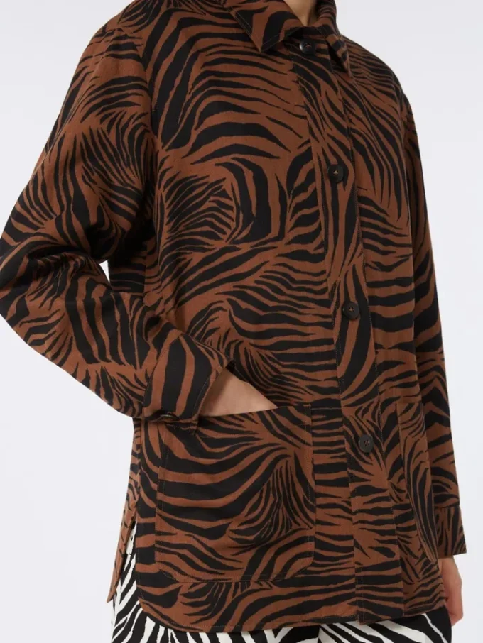 Camisa estampada de algodão e linho, castanha Camisa estampada de algodão e linho, castanha