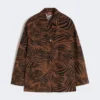 Camisa estampada de algodão e linho, castanha Camisa estampada de algodão e linho, castanha