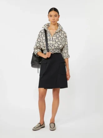 Camisa oversized em popeline estampada, bege