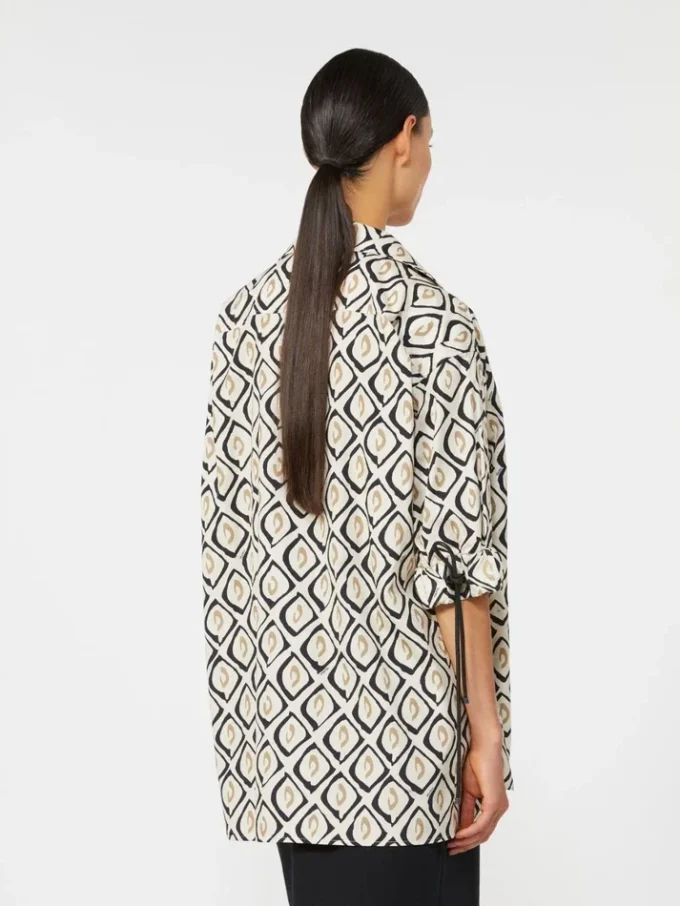 Camisa oversized em popeline estampada, bege Camisa oversized em popeline estampada, bege