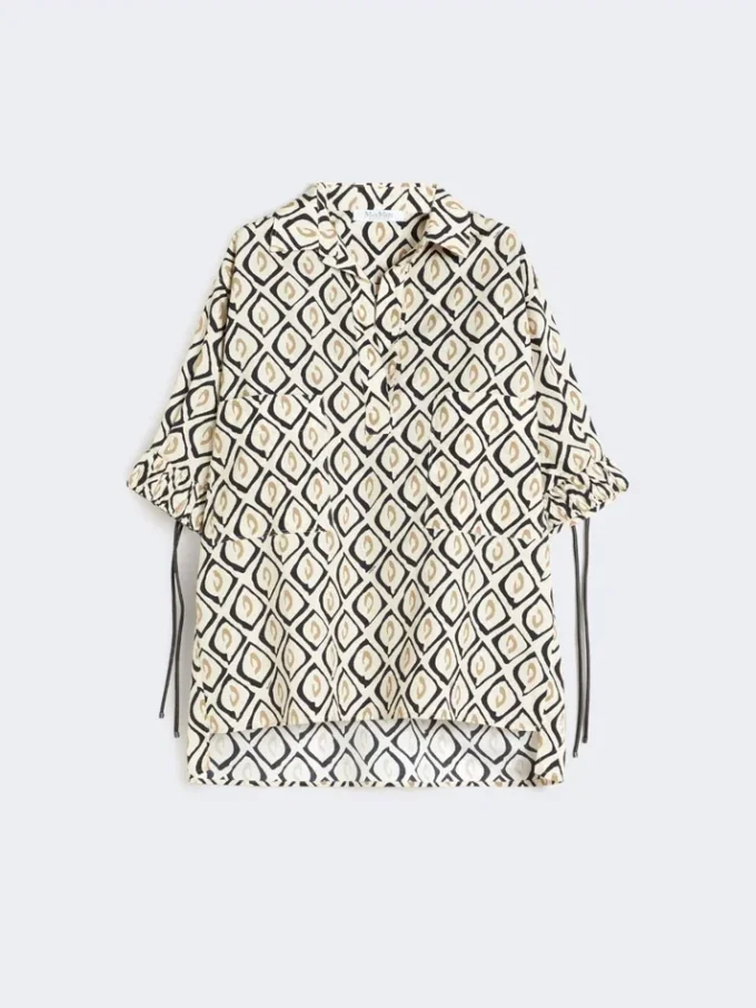 Camisa oversized em popeline estampada, bege Camisa oversized em popeline estampada, bege