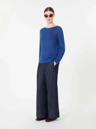 Camisola básica em fio de linho, azul-centáurea