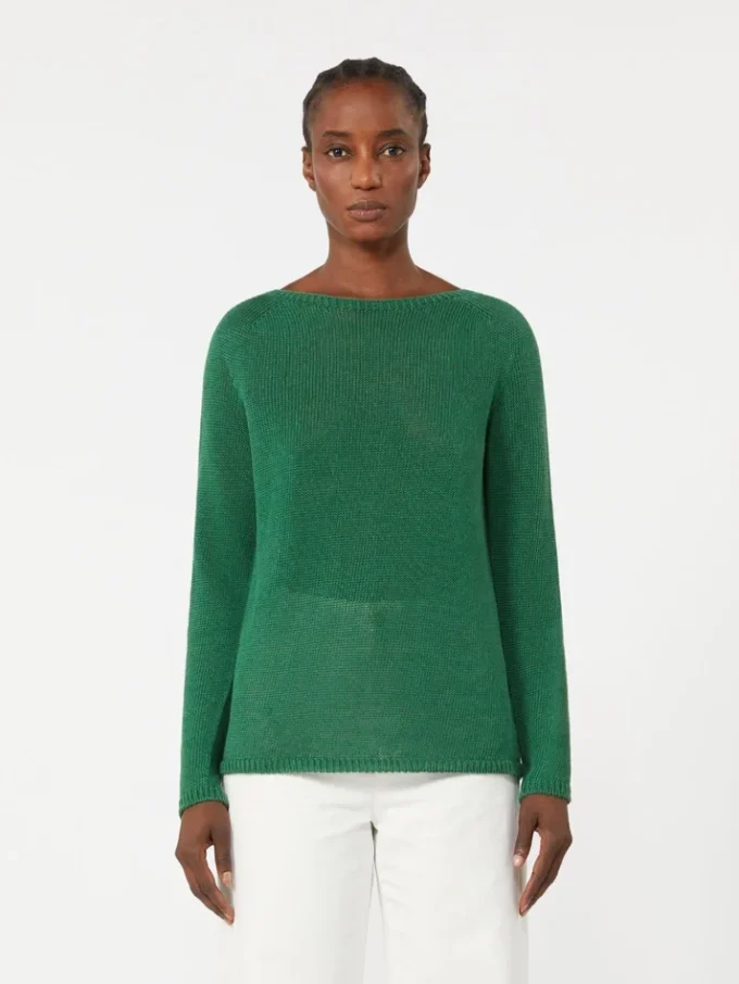 Camisola básica em fio de linho, verde Camisola básica em fio de linho, verde