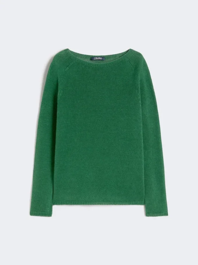 Camisola básica em fio de linho, verde Camisola básica em fio de linho, verde