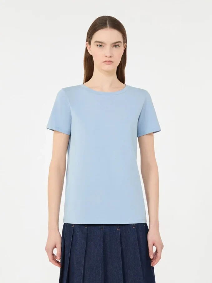 Camisola básica em jersey de algodão, azul claro
