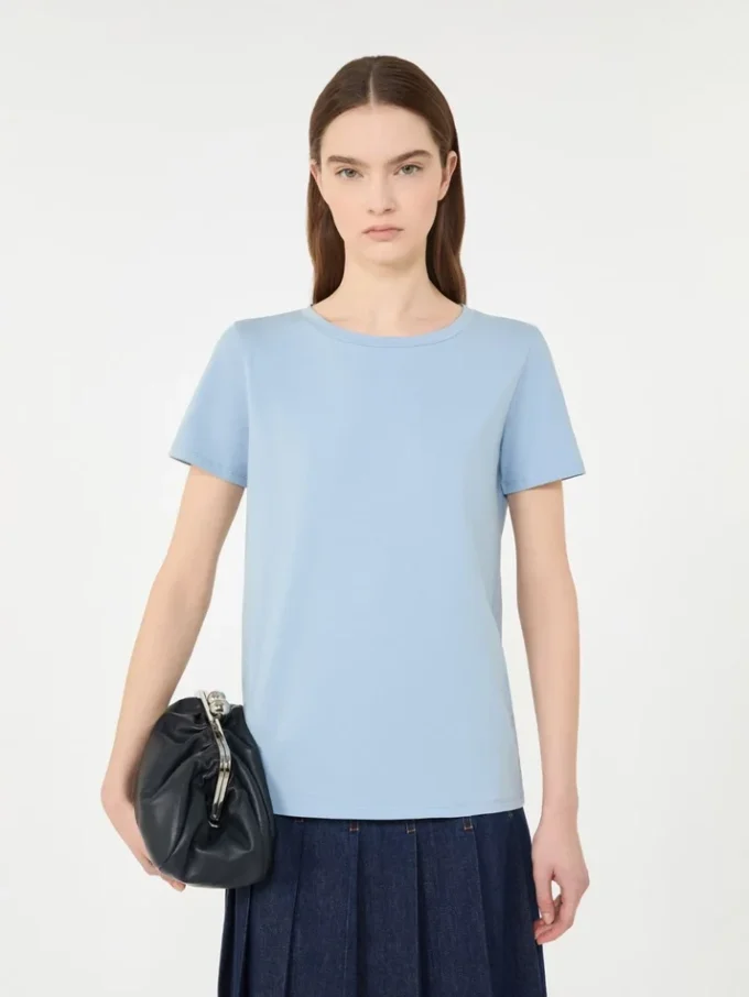 Camisola básica em jersey de algodão, azul claro