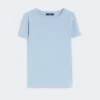 Camisola básica em jersey de algodão, azul claro
