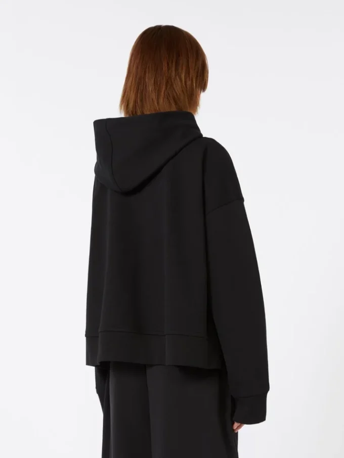Camisola com capuz em algodão elástico, preta Camisola com capuz em algodão elástico, preta