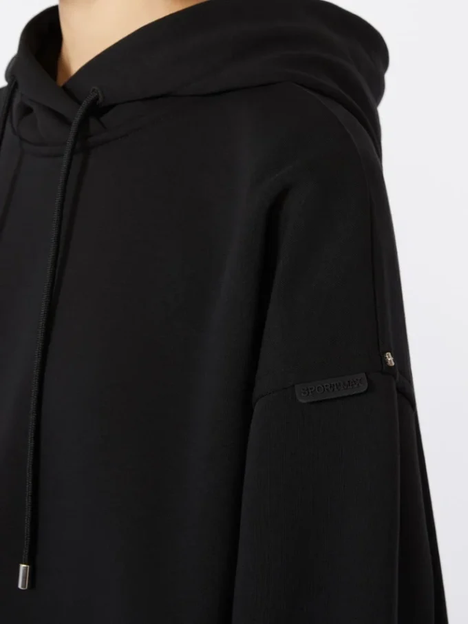 Camisola com capuz em algodão elástico, preta Camisola com capuz em algodão elástico, preta