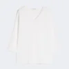 Camisola com decote em V em fio de crepe de viscose, branco óptico