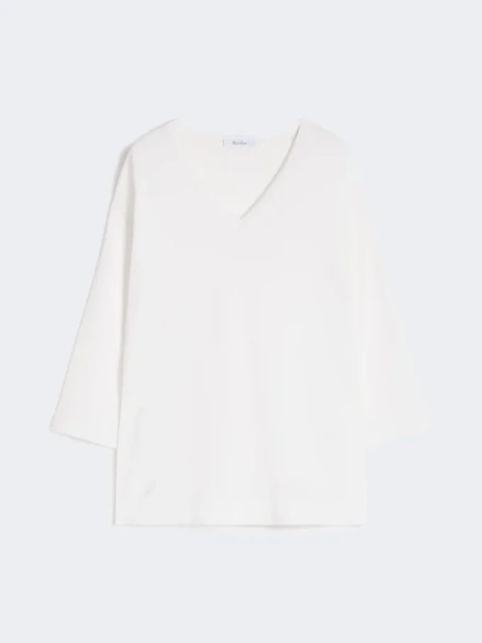 Camisola com decote em V em fio de crepe de viscose, branco óptico