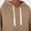 Camisola com fecho em malha técnica, cor camelo Camisola com fecho em malha técnica, cor camelo