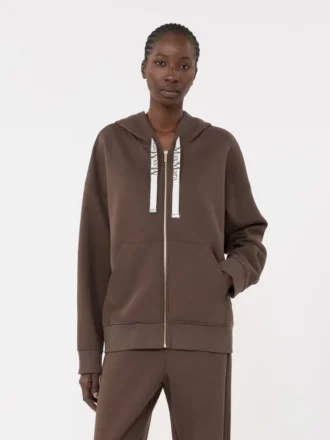 Camisola com fecho em malha técnica, cor chocolate