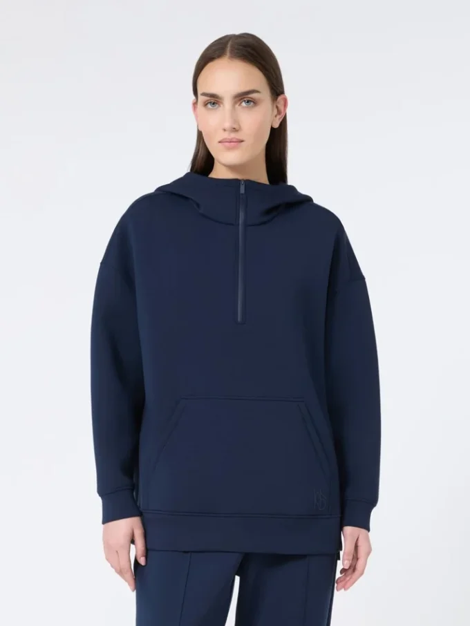 Camisola comprida em jersey scuba, azul-marinho