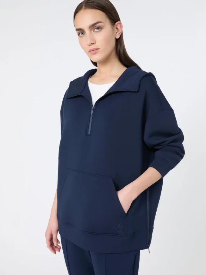 Camisola comprida em jersey scuba, azul-marinho