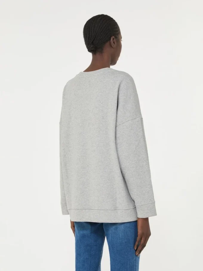 Camisola de algodão com gola redonda, cinzento claro