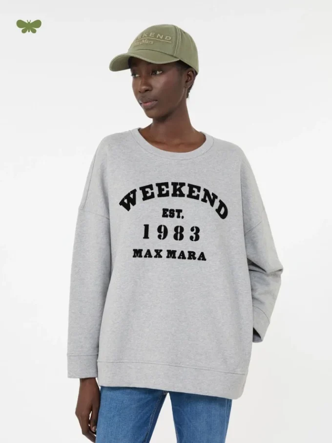 Camisola de algodão com gola redonda, cinzento claro