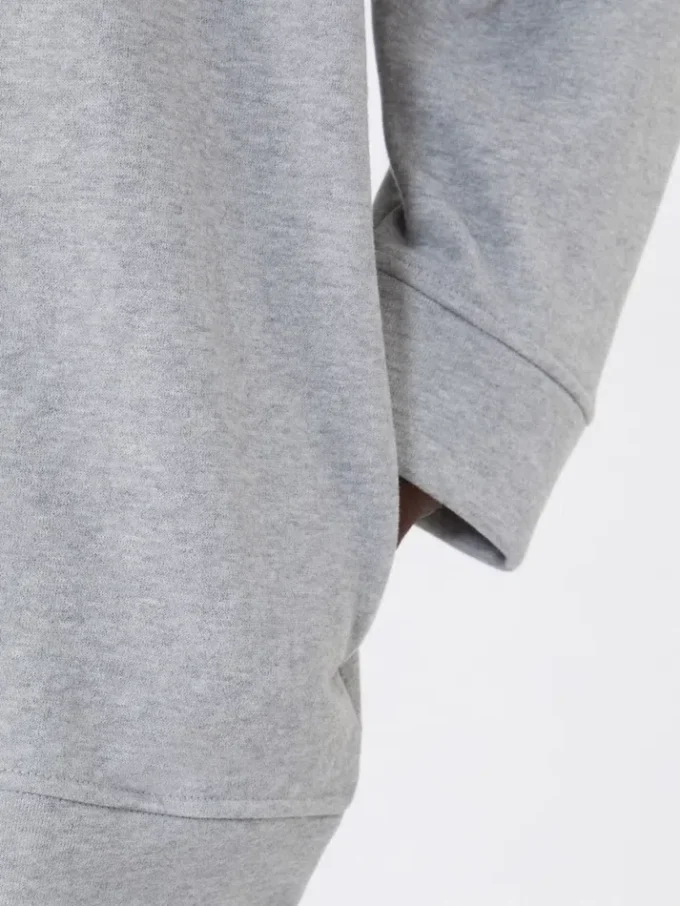 Camisola de algodão com gola redonda, cinzento claro