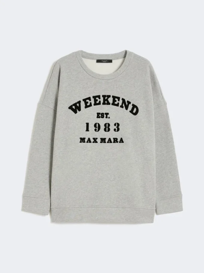 Camisola de algodão com gola redonda, cinzento claro
