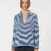 Camisola de caxemira com canelado, branco e azul Camisola de caxemira com canelado, branco e azul