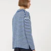 Camisola de caxemira com canelado, branco e azul Camisola de caxemira com canelado, branco e azul